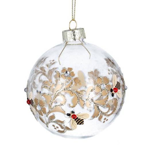 Glass Ball Clear, Bee with Leaf Garland 8cm *ETA NOV