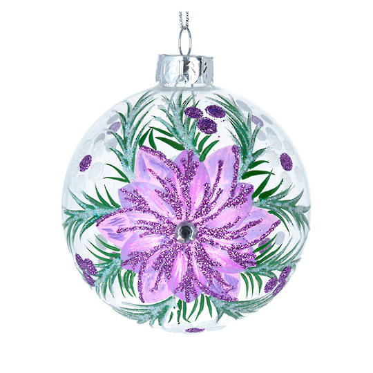 Glass Ball Clear, Lilac Flower 8cm