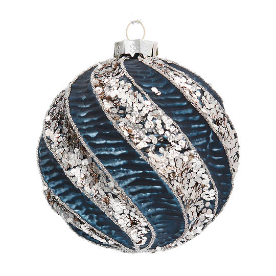 Glass Ball Blue, Silver Spiral 8cm