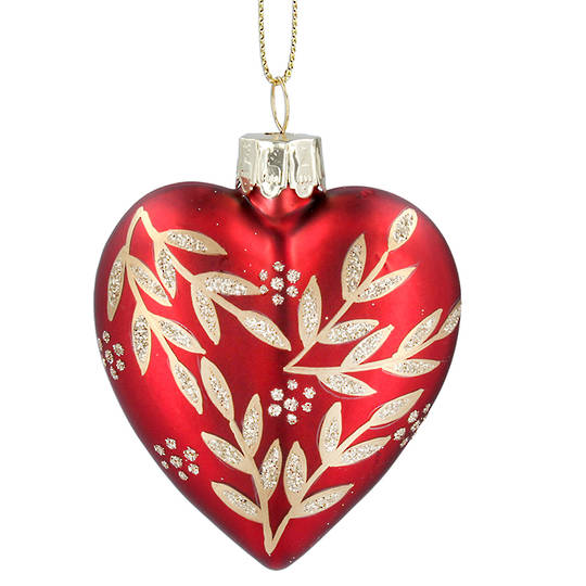 Glass Heart Red, Gold Leaf Spray 8cm