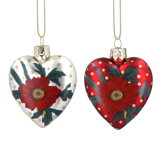 Glass Heart, Red Rose 8cm