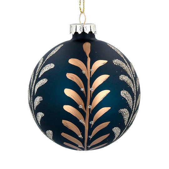 Glass Ball Dark Teal, Gold Leaf 8cm
