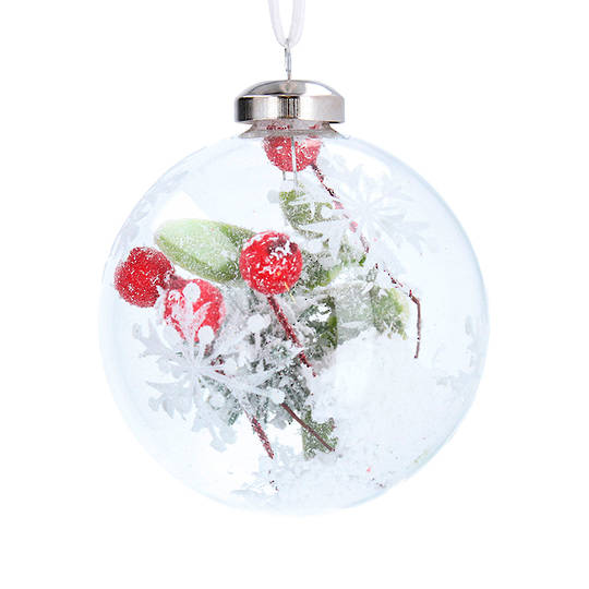 Glass Ball Clear, Red Berry Inside 8cm