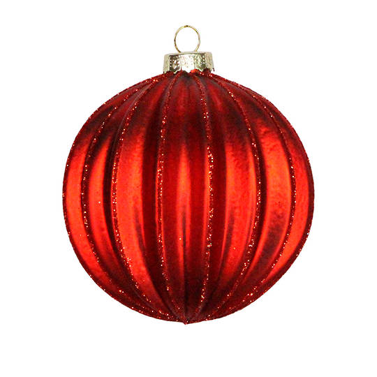 Glass Ball Matt Red, Wide Rib 8cm