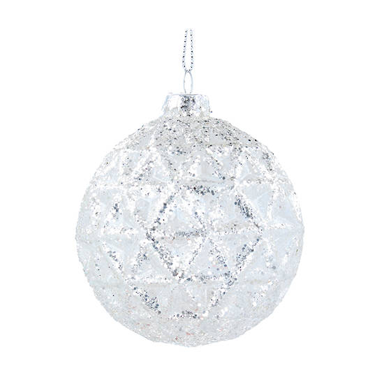Glass Ball Silver, Debossed Triangles 8cm
