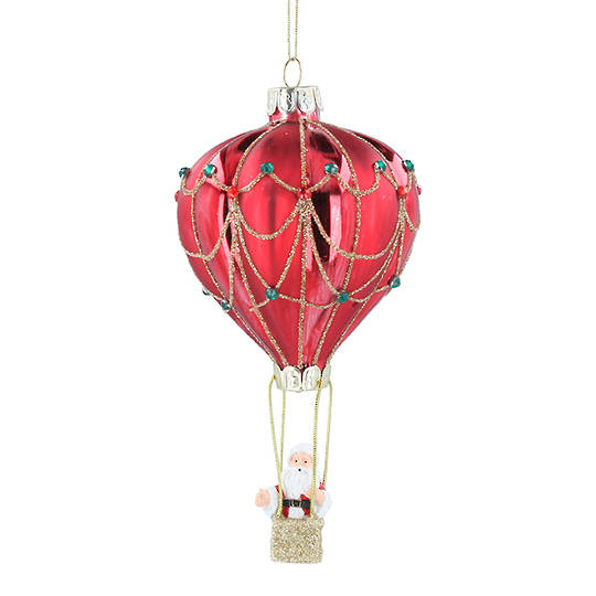 Glass Hot Air Balloon w/Santa 13cm