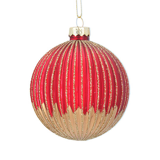Glass Ball Red, Rib with Gold Base 8cm