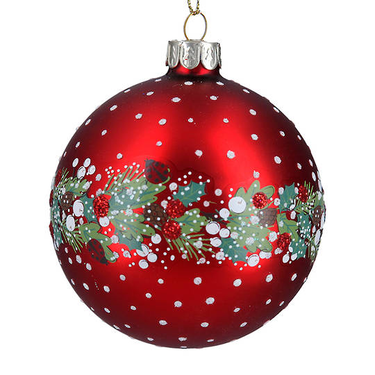 Glass Ball Red, Leaf Berry Band 8cm