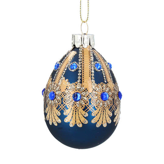 Glass Egg Matt Blue, Gold Jewels 8cm