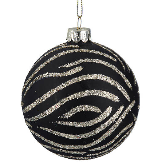 Glass Ball Matt Black, Zebra Print 8cm