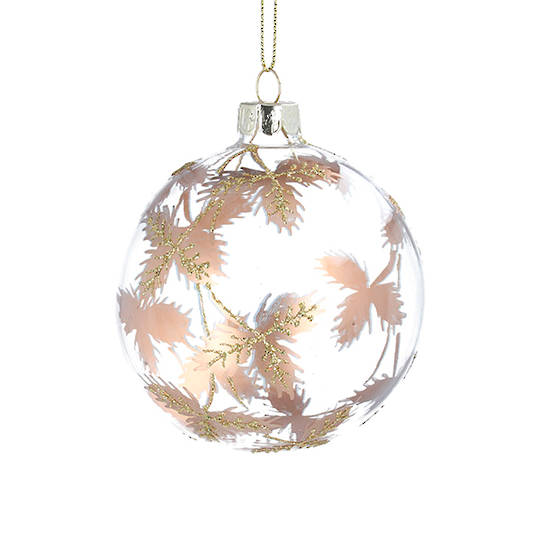 Glass Ball Clear, Gold Leaf Branches 8cm
