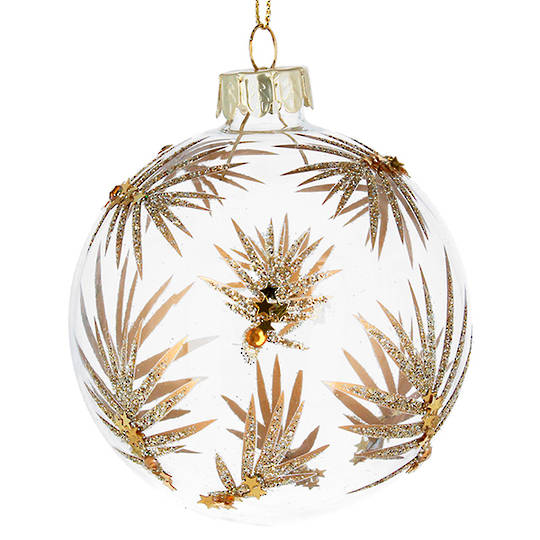 Glass Ball Clear, Gold Twigs 8cm