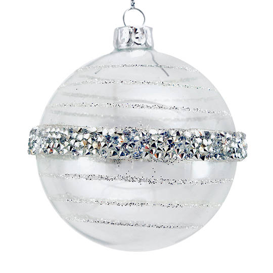 Glass Ball Clear, Silver Bead Orbit 8cm
