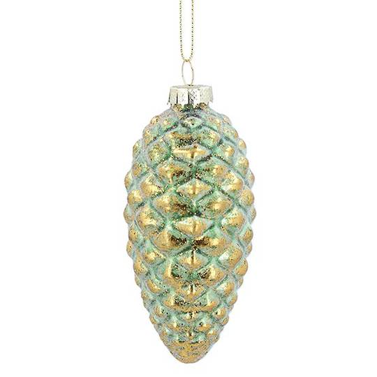 INDENT - Pack 12, Glass PineCone Green & Gold