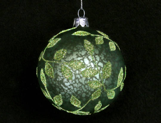 Glass Ball Matt Green, Beaded Leaves 8cm