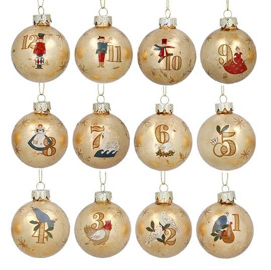 Glass Ball Gold, 12 Days of Xmas 6cm Set 12