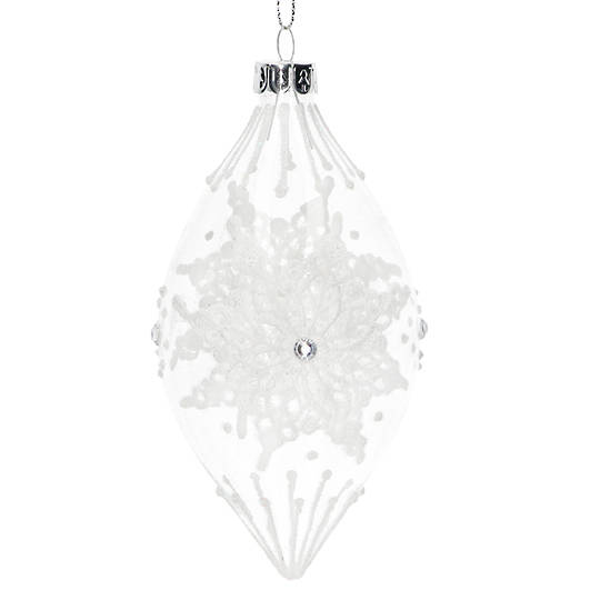 INDENT - Pack 12, Glass TearDrop Clear, White Lace 14cm