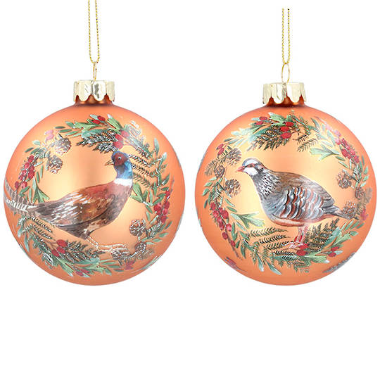 Glass Ball Copper, Bird in Wreath 8cm