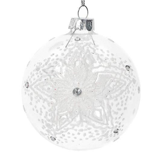 Glass Ball Clear, Lace Snowflake 8cm