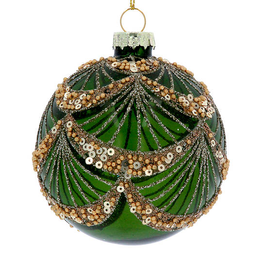 Glass Ball Green, Gold Sequin Swags 8cm