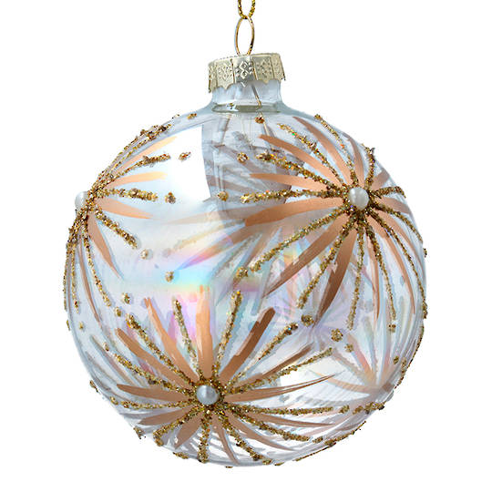 Glass Ball Iridescent, Gold Starbursts 8cm