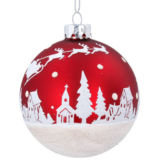 Glass Ball Matt Red, Snow Scene 8cm SOLD OUT
