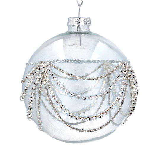 Glass Ball Clear, Silver Diamond Swags 8cm