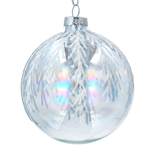 Glass Ball Iridescent, Silver Twigs 8cm