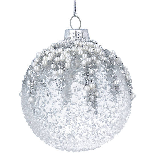GlassBall Clear, Silver Bead Top 8cm SOLD OUT