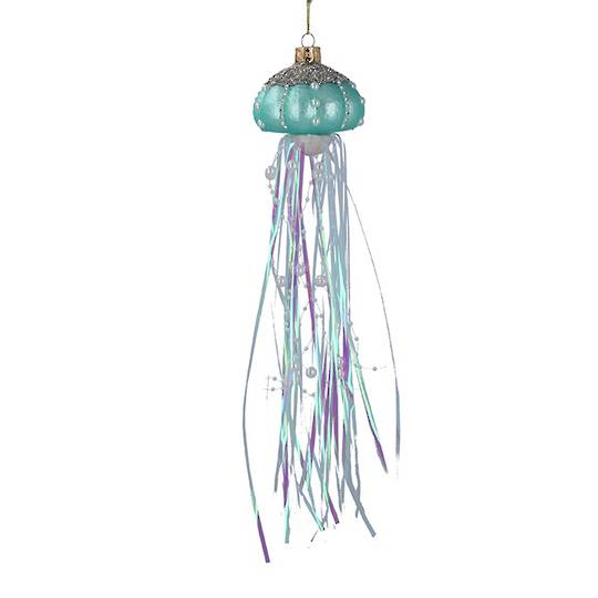 Glass Tinsel Jelly Fish, Teal 35cm *ETA NOV