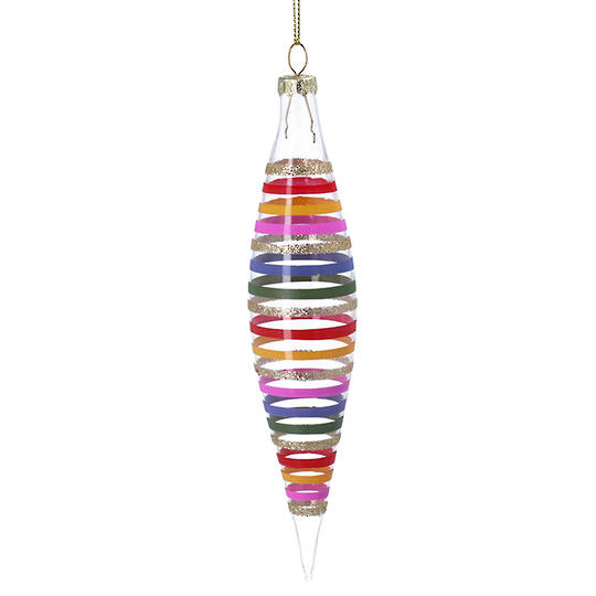 INDENT - Pack 12, Glass TearDrop Clear, Rainbow Bands 20x3cm