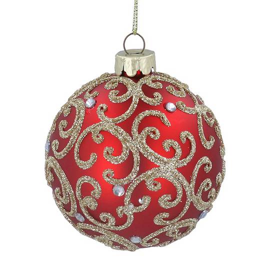 Glass Ball Red, Gold Filigree 8cm *ETA NOV