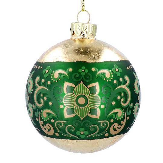 Glass Ball Gold, Green Imperial Motive 8cm *ETA NOV