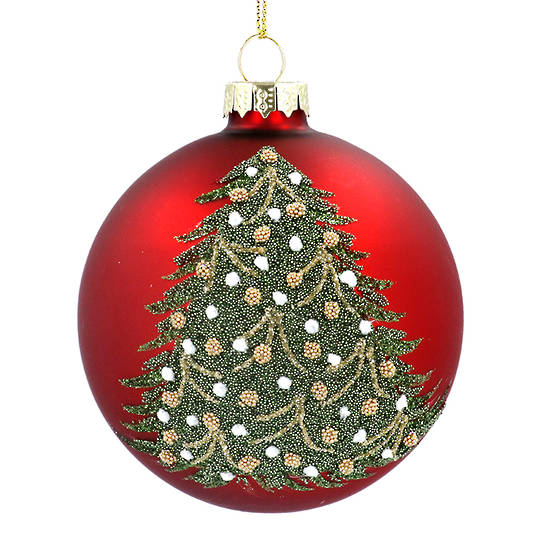 Glass Ball Matt Red, Green Bead Xmas Tree 8cm *ETA NOV