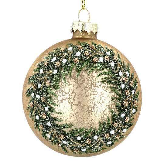 Glass Ball Gold, Green Bead Wreath 8cm *ETA NOV