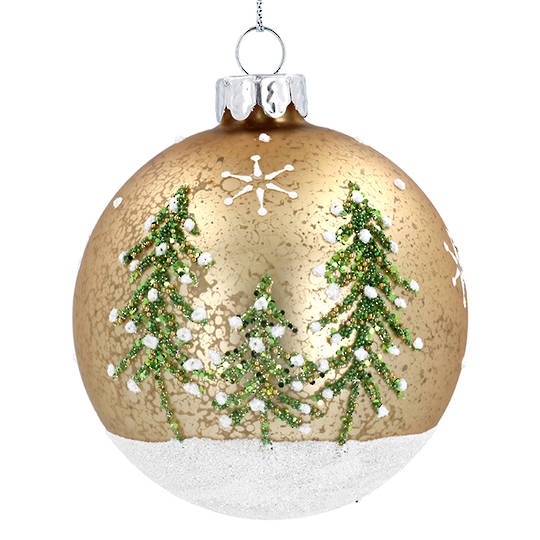 Glass Ball Gold, Snowy Forest Trees 8cm *ETA NOV