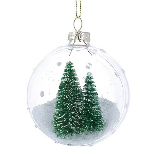INDENT - Pack 12, Open Glass Ball Clear, Green Trees 8cm