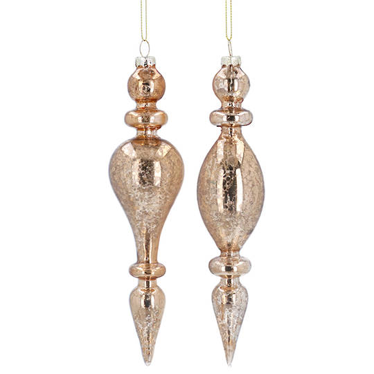 INDENT - Pack 12, Glass Finial Gloss Antique Gold 20x5cm