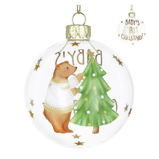 Glass Ball Clear, Baby's First Xmas 8cm *ETA NOV