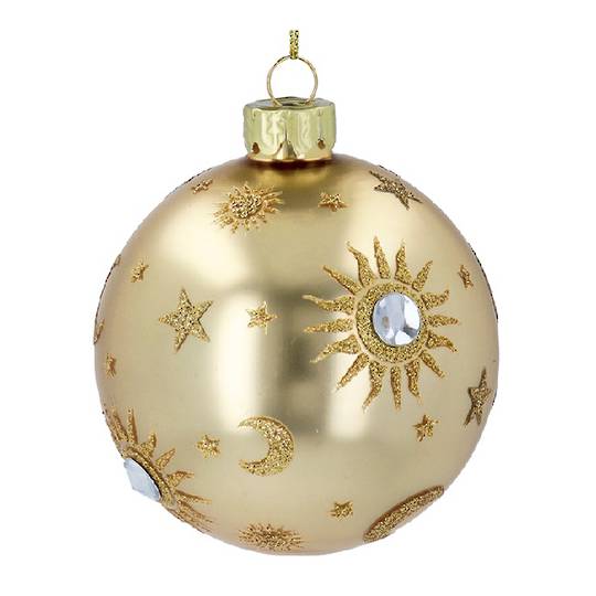 Glass Ball Gold, Moon, Stars & Sun 8cm *ETA NOV