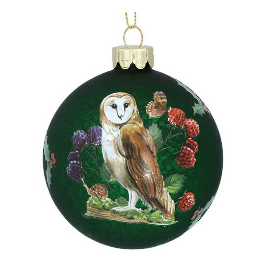 Glass Ball Antique Forest Green, Owl 8cm *ETA NOV