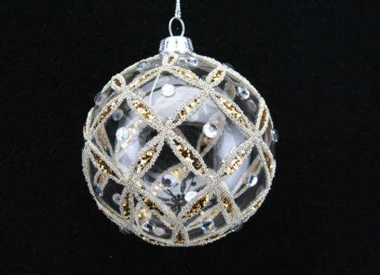 Glass Ball Clear, Bead Gold and Silver 8cm