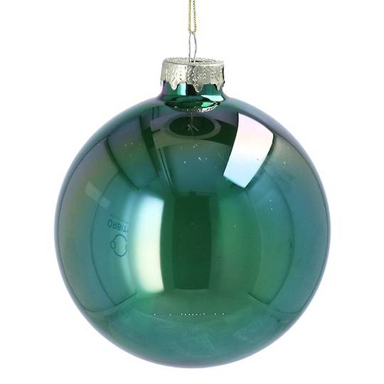 INDENT - Pack 12, Large Glass Ball Peacock, Lustre 10cm