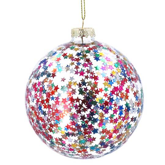 Large Glass Ball Clear, Colour Star Confetti 10cm *ETA NOV