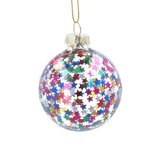 Small Glass Ball Clear, Colour Star Confetti 6cm *ETA NOV