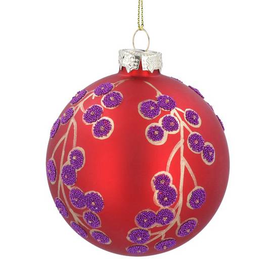 Glass Ball Matt Red, Purple Bead Berries 8cm *ETA NOV