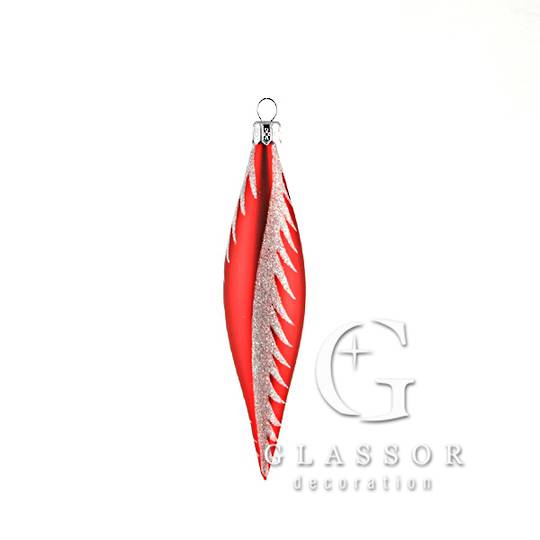 Glass Drop Red, White Snow Swirl 14cm