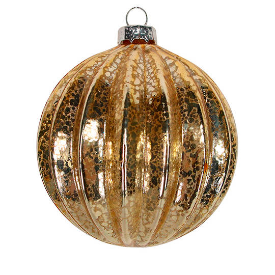 Glass Ball Antique Gloss Gold, Rib 8cm