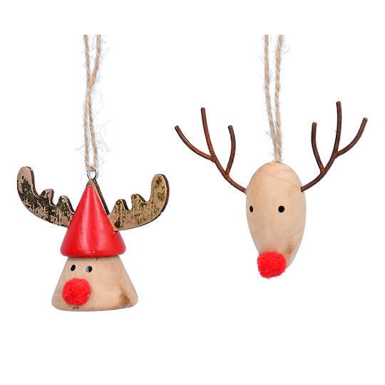 Wood Reindeer Head with Pom Pom Nose 7cm