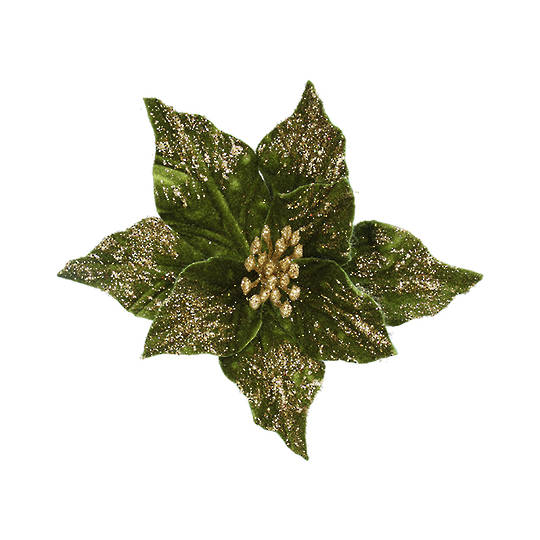 Fabric Green Poinsettia Clip 15cm
